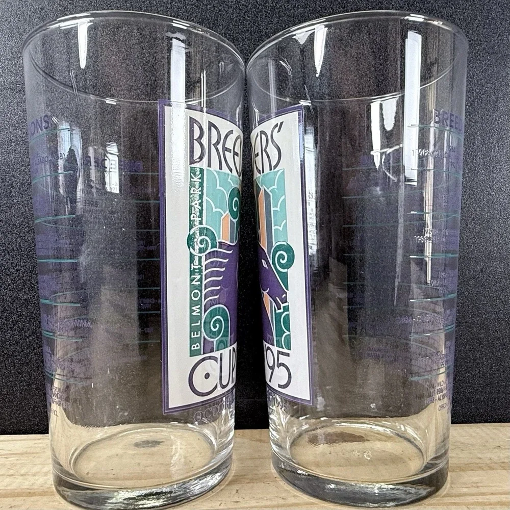 Official Breeders' Cup 1995 Champions Belmont Park Souvenir Glass Lot of‎ 2